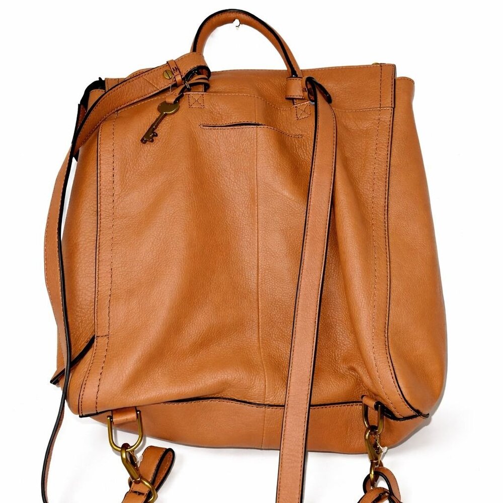 FOSSIL Parker Convertible Caramel Cowhide Leather ZB15151 Backpack Purse - Picture 2 of 5